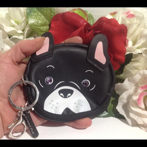 Frenchie Keyring Coin Purse Black Bulldog Face - Picture 2 of 12